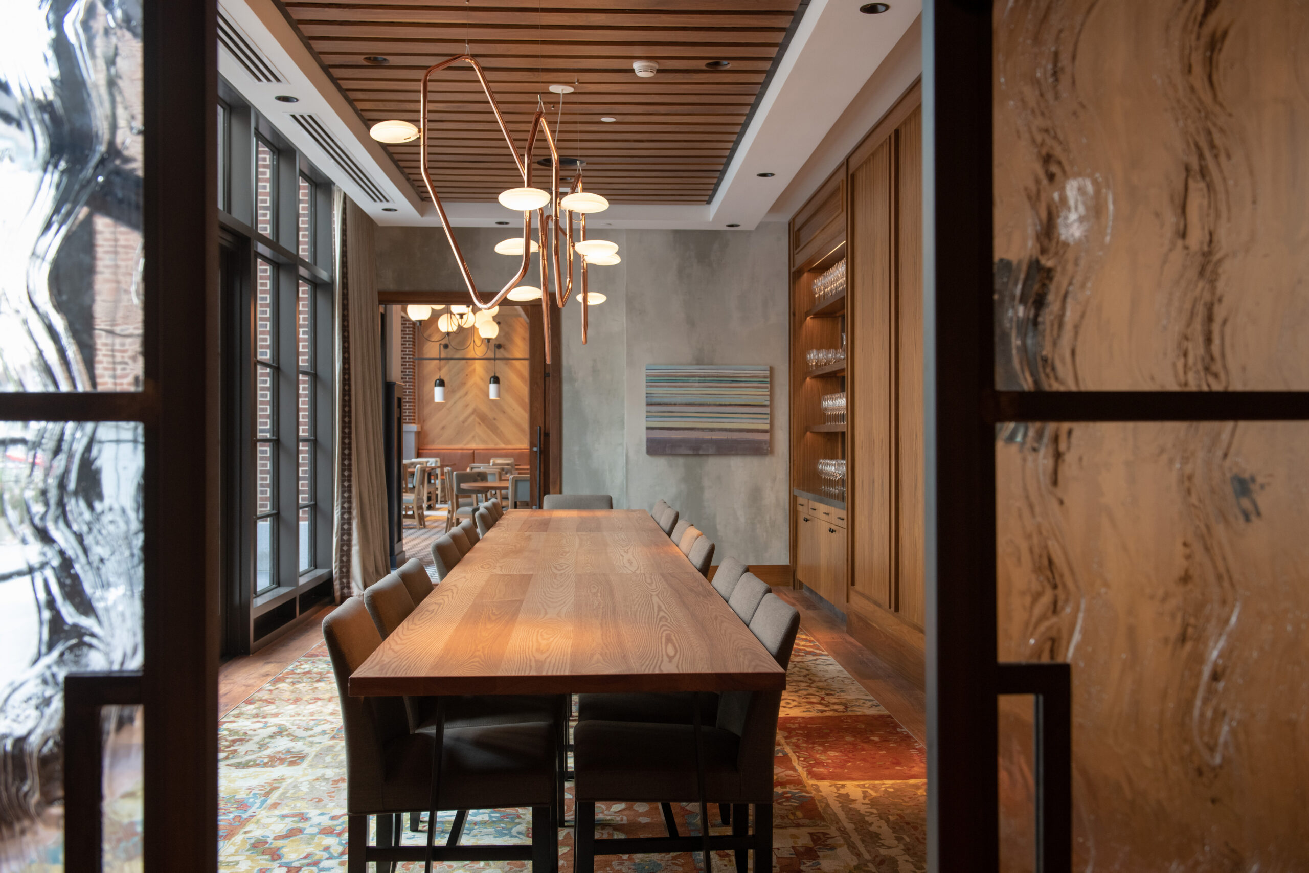 Private dining room with large dining table 