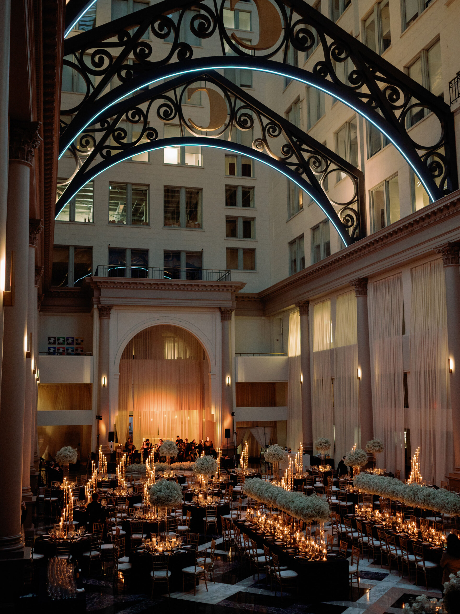 Large atrium with dining underneath