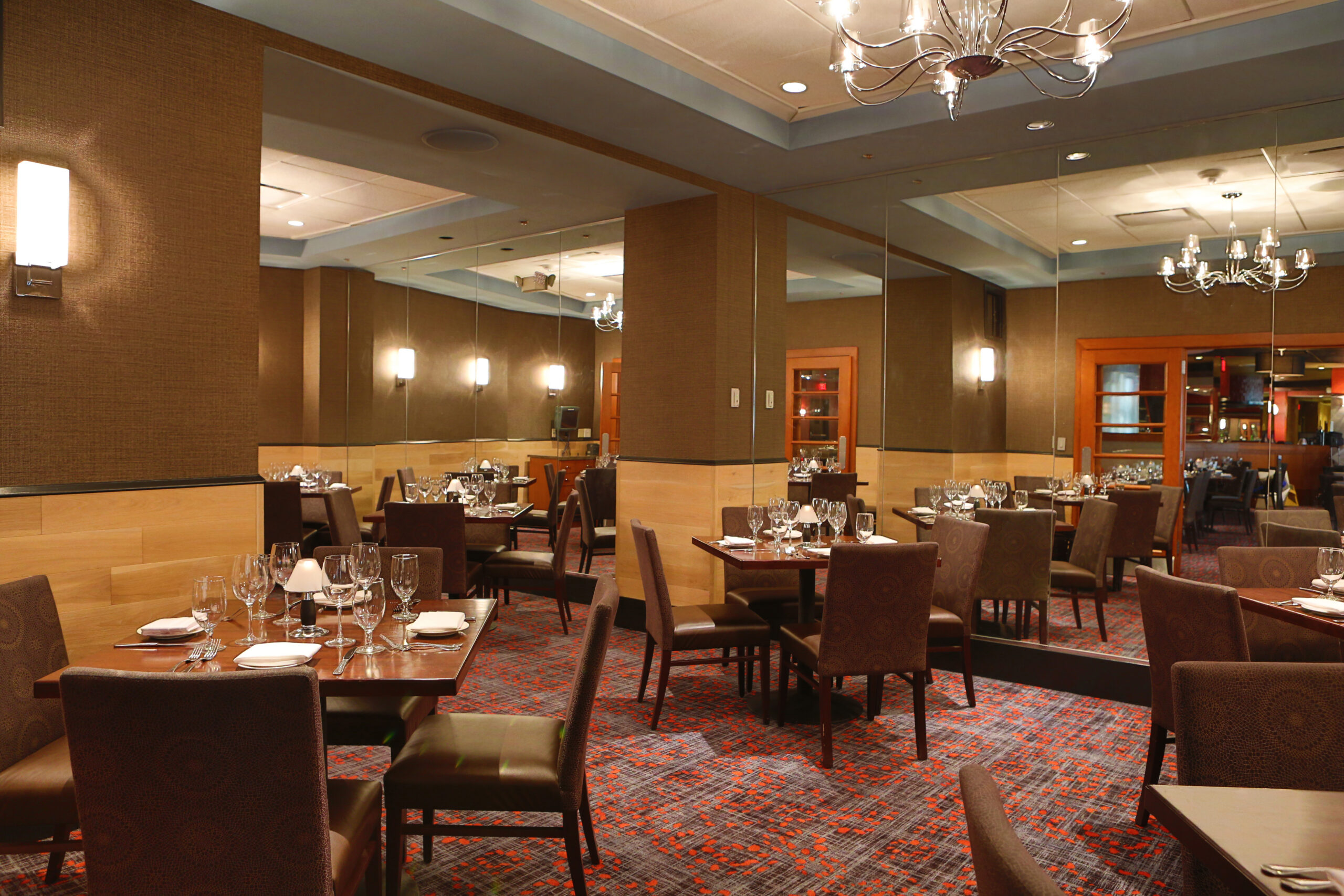 Large dining area with many tables 