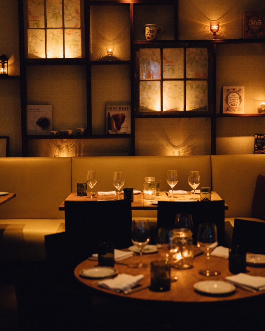 Intimate dimly lit dining table 